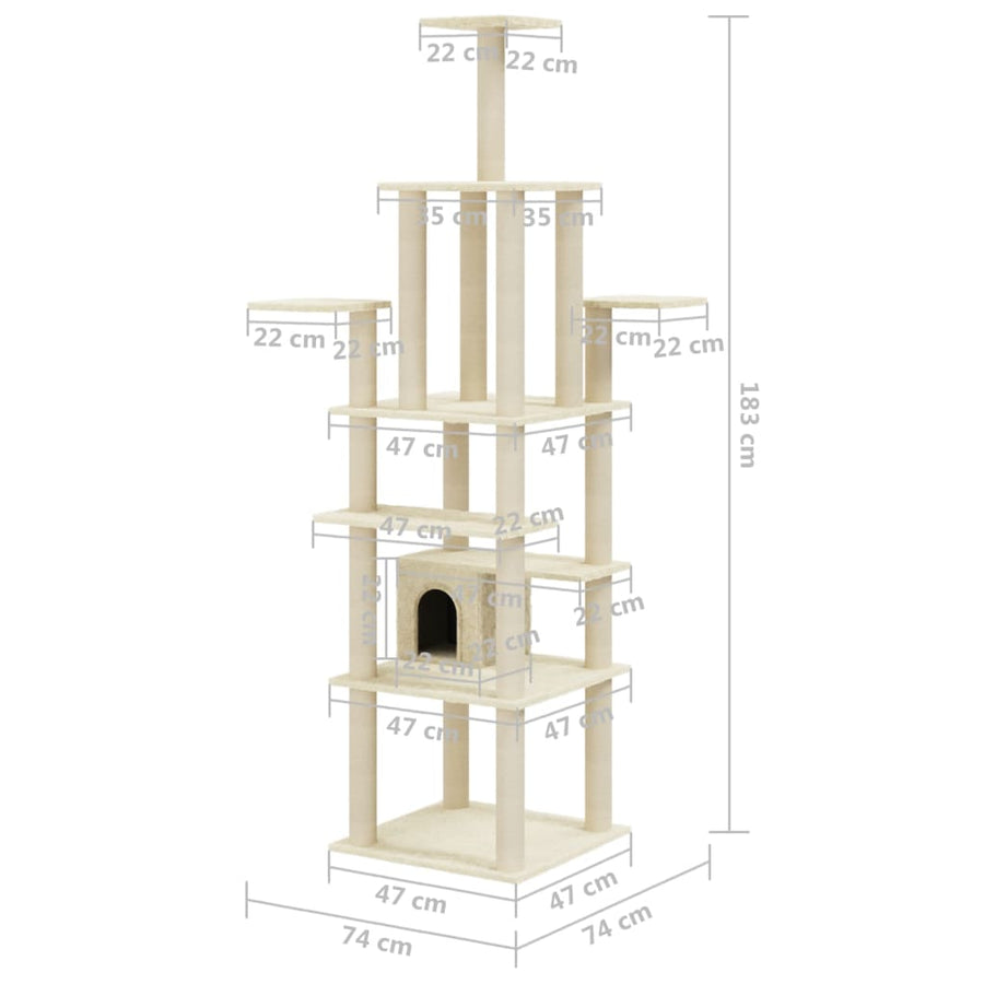 Kattenkrabpaal Met Sisal Krabpalen 183 Cm Crèmekleurig