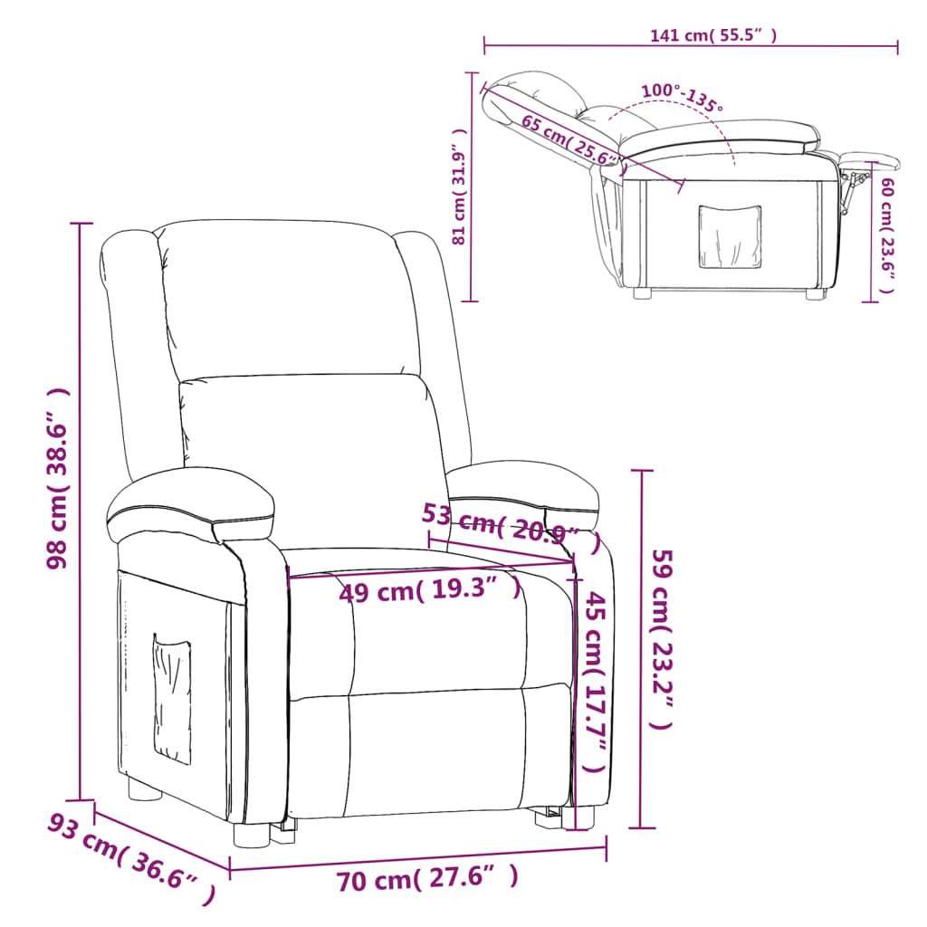 Fauteuil verstelbaar stof bruin