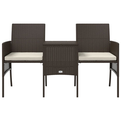 Tuinbank 2-zits met tafel en voetenbanken poly rattan bruin