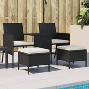 Tuinbank 2-zits poly rattan zwart met tafel en voetenbanken