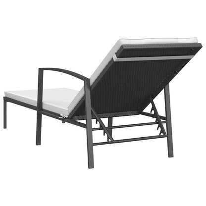 Ligbed met kussen poly rattan zwart