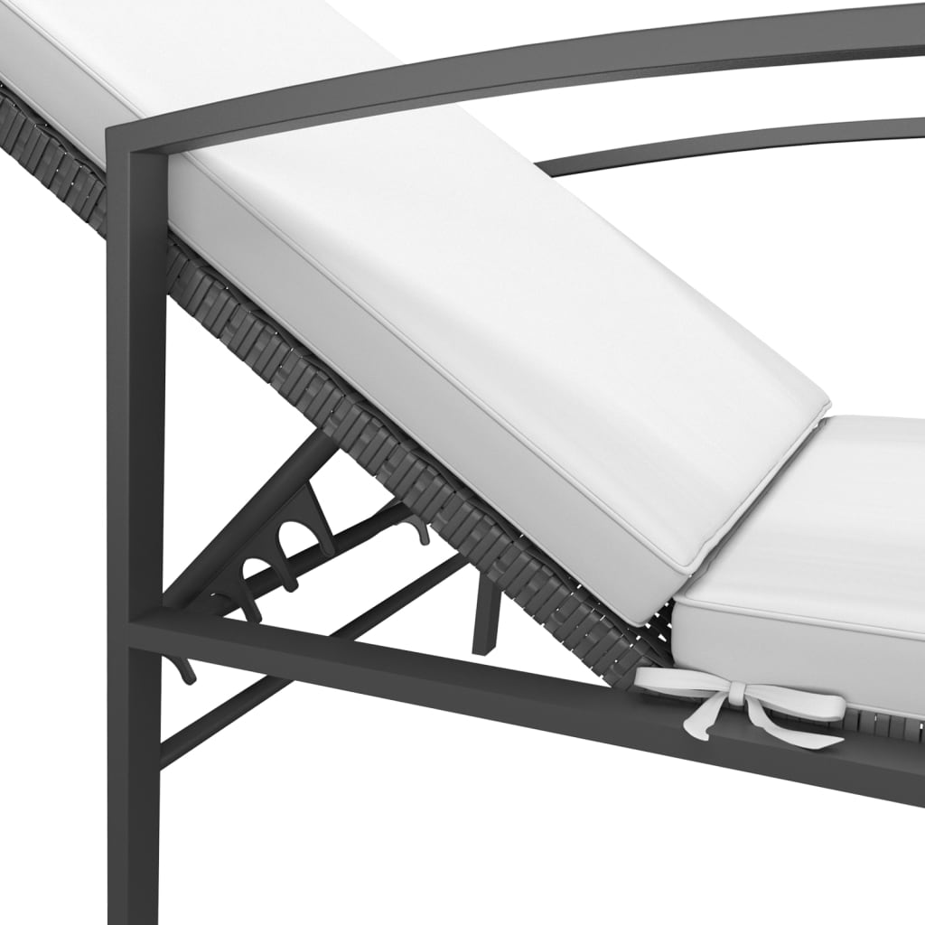 Ligbed met kussen poly rattan zwart