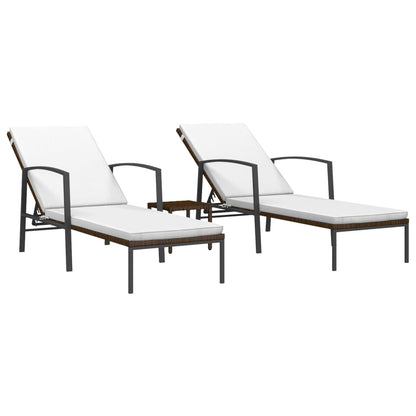 Ligbedden 2 St Met Tafel Poly Rattan Bruin