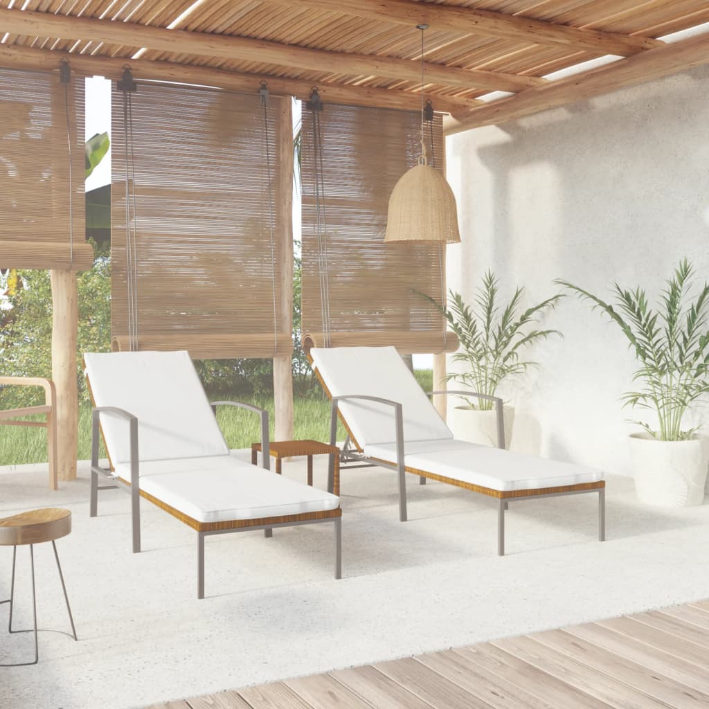 Ligbedden 2 St Met Tafel Poly Rattan Bruin