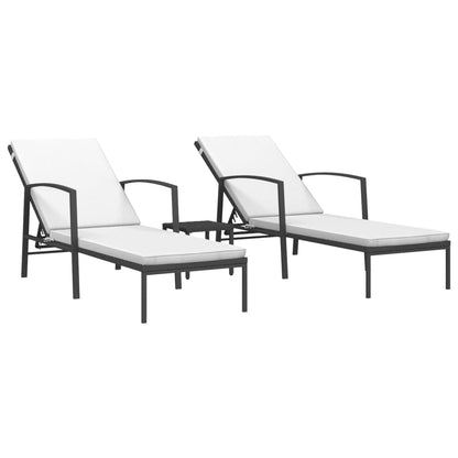 Ligbedden 2 St Met Tafel Poly Rattan Zwart