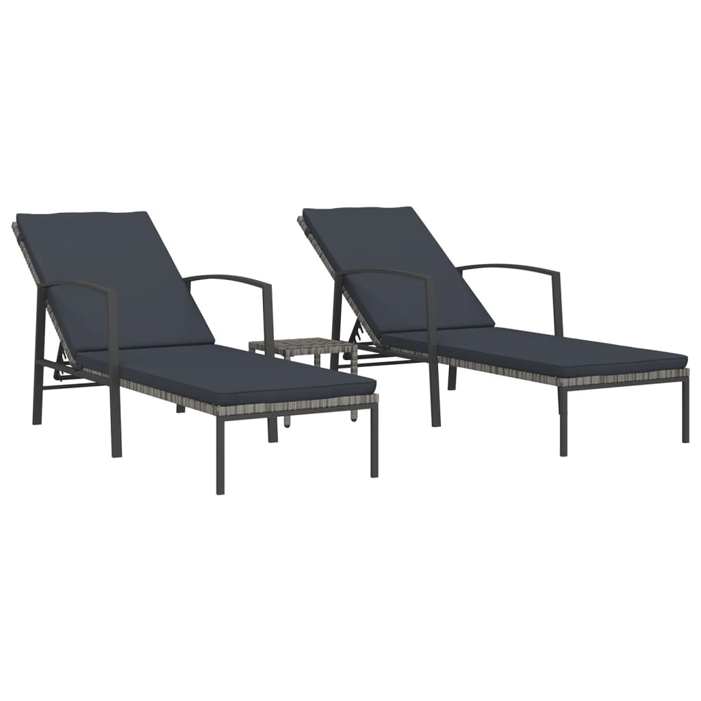 Ligbedden 2 St Met Tafel Poly Rattan Grijs
