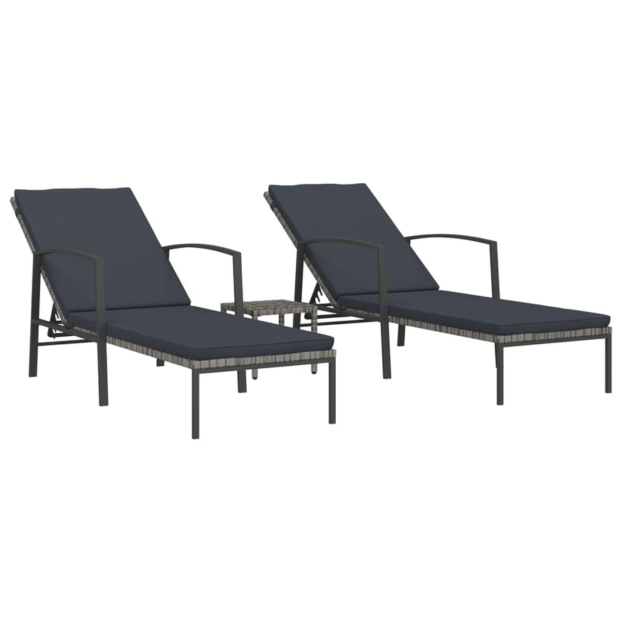 Ligbedden 2 St Met Tafel Poly Rattan Grijs