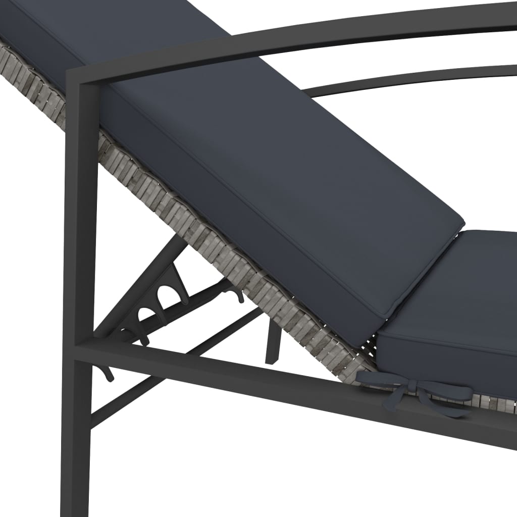 Ligbedden 2 St Met Tafel Poly Rattan Grijs