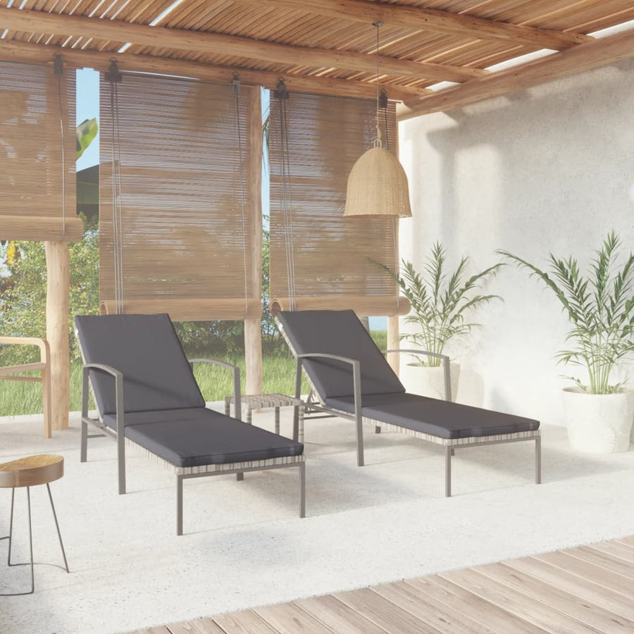 Ligbedden 2 St Met Tafel Poly Rattan Grijs