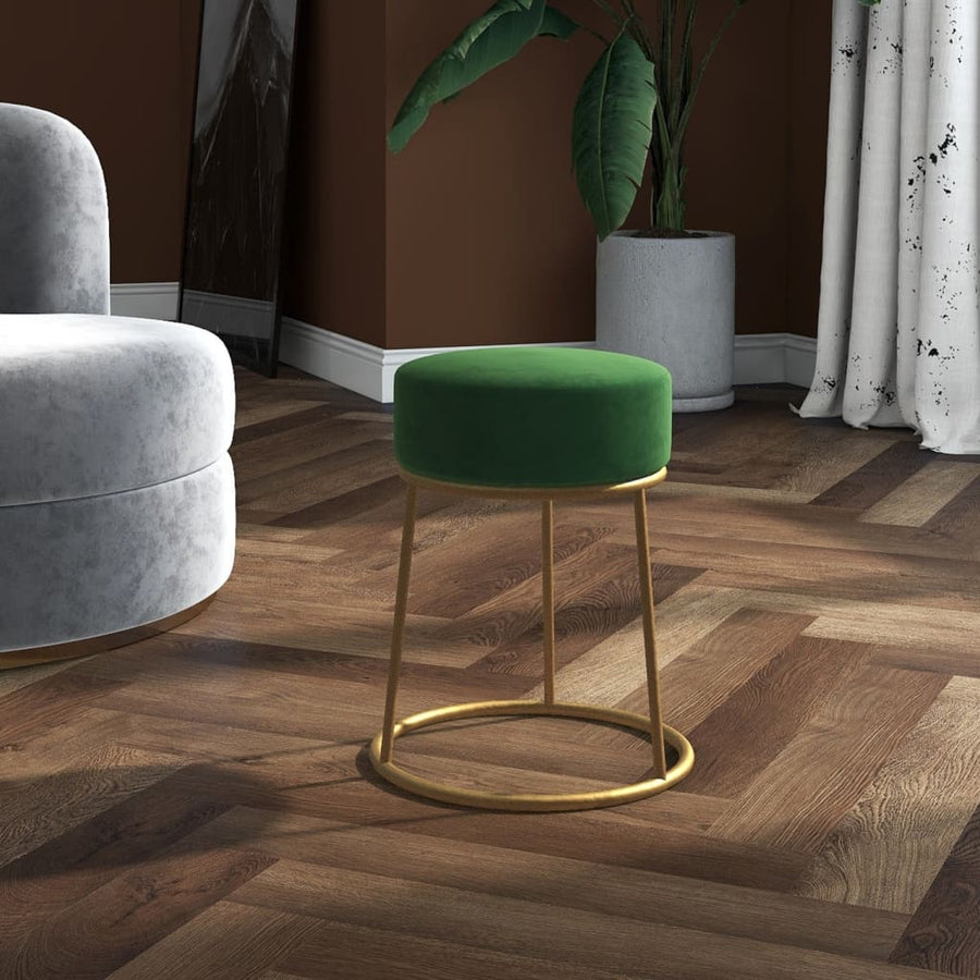 Hocker Rond Groen Mosterdgeel Fluweel