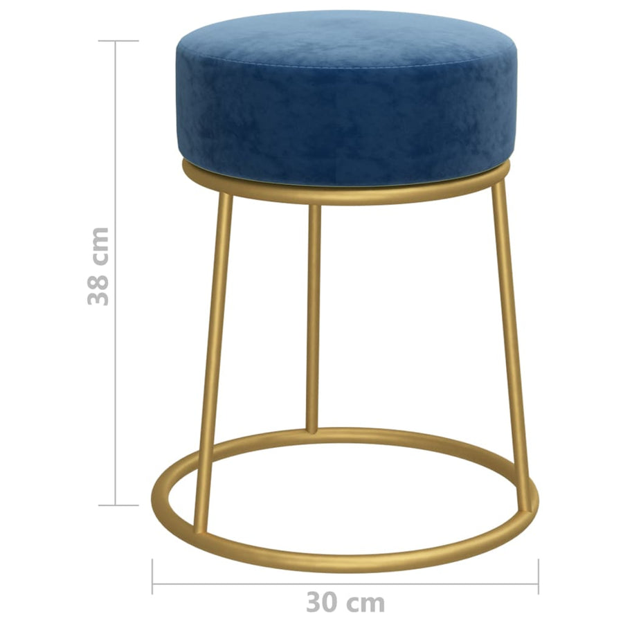 Hocker Rond Blauw Fluweel