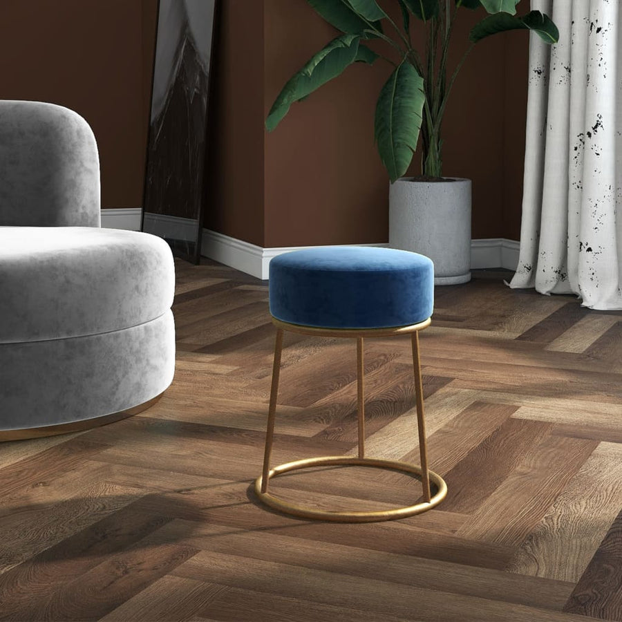 Hocker Rond Blauw Fluweel