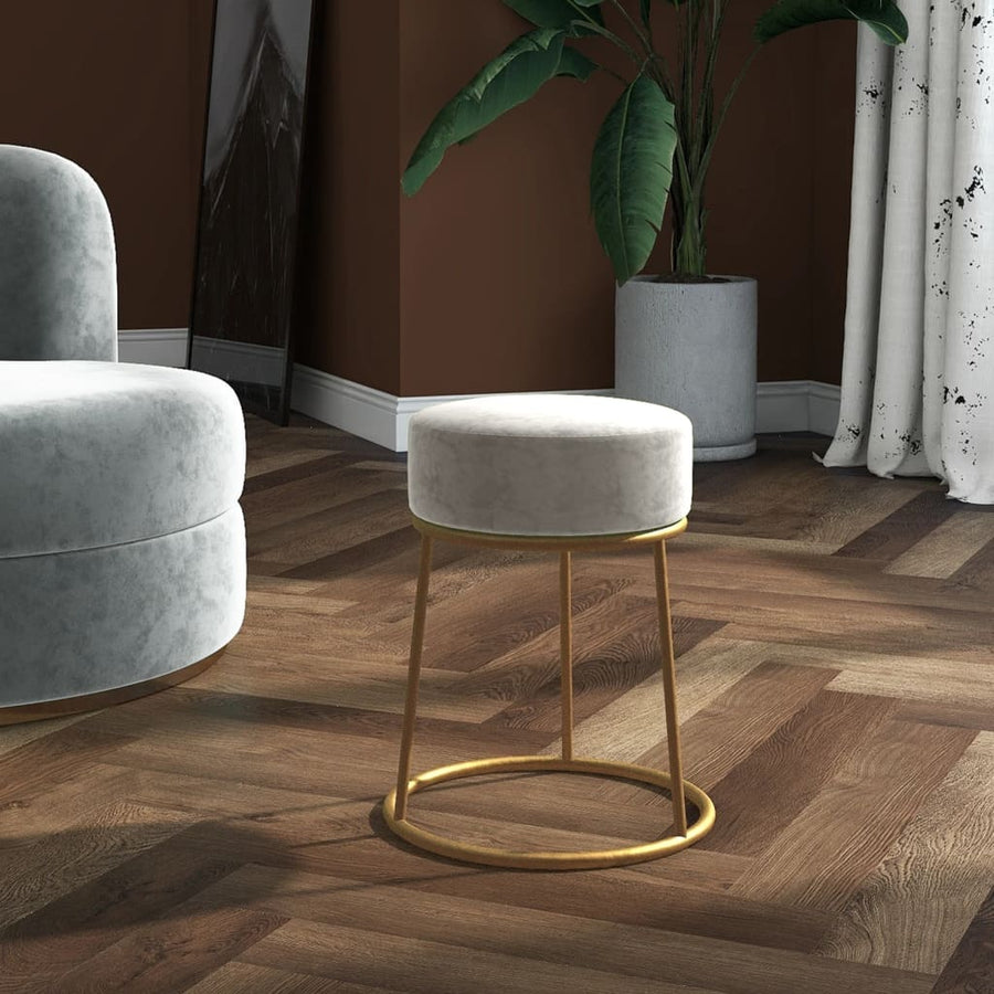 Hocker Rond Lichtgrijs Fluweel