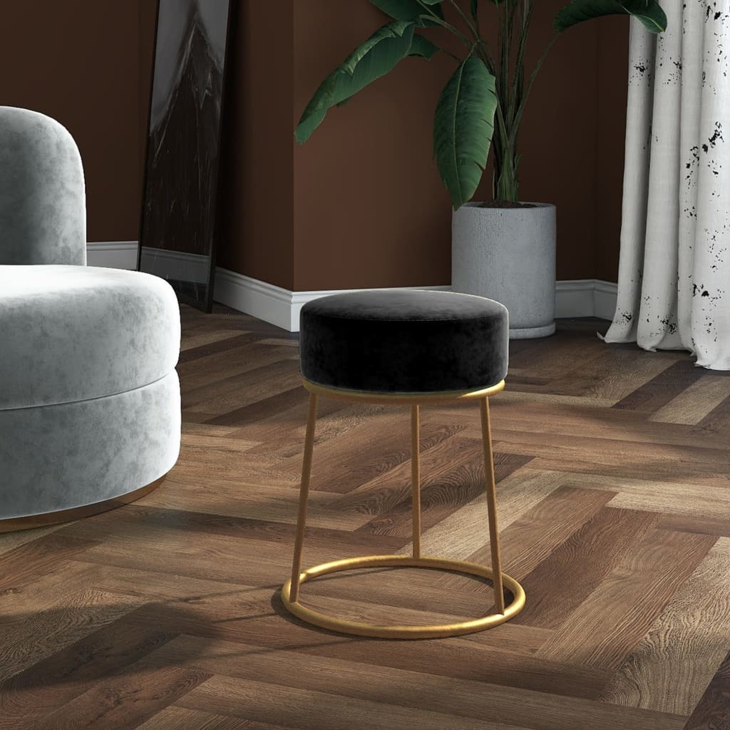 Hocker Rond Zwart Fluweel