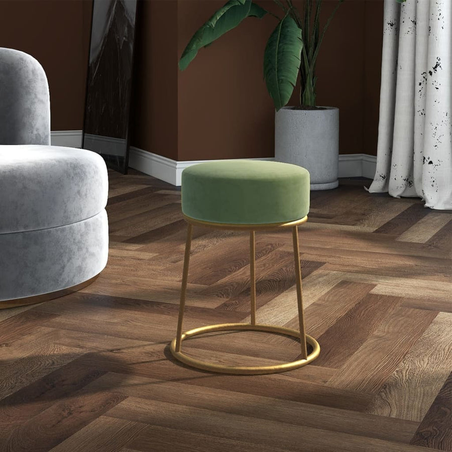 Hocker Rond Mosterd Groen Fluweel