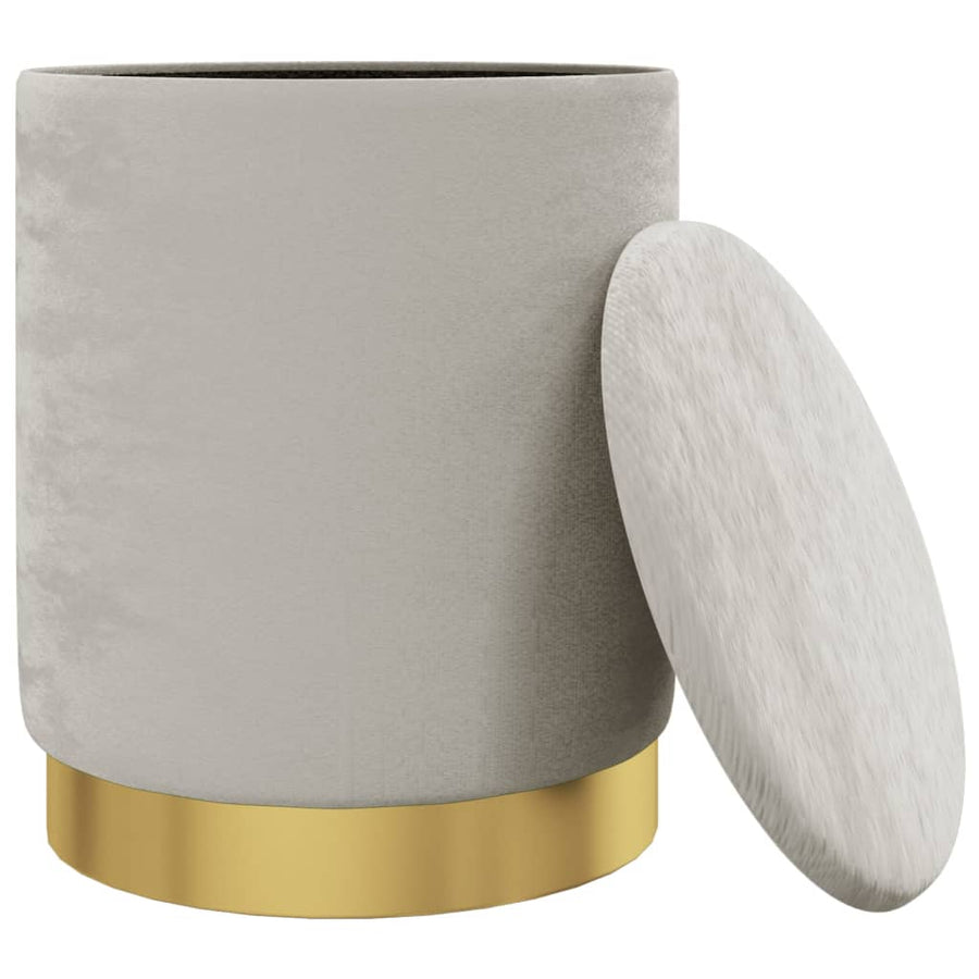 Hocker Met Opbergruimte Rond Fluweel Lichtgrijs