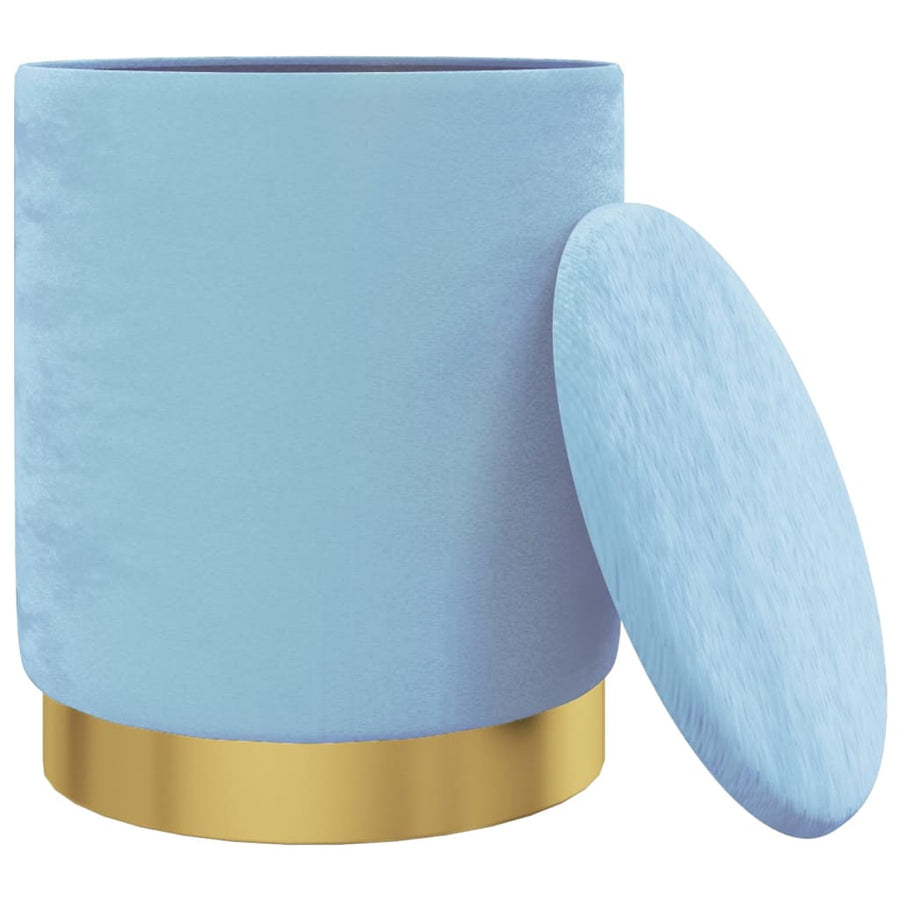 Hocker Met Opbergruimte Rond Fluweel Lichtblauw