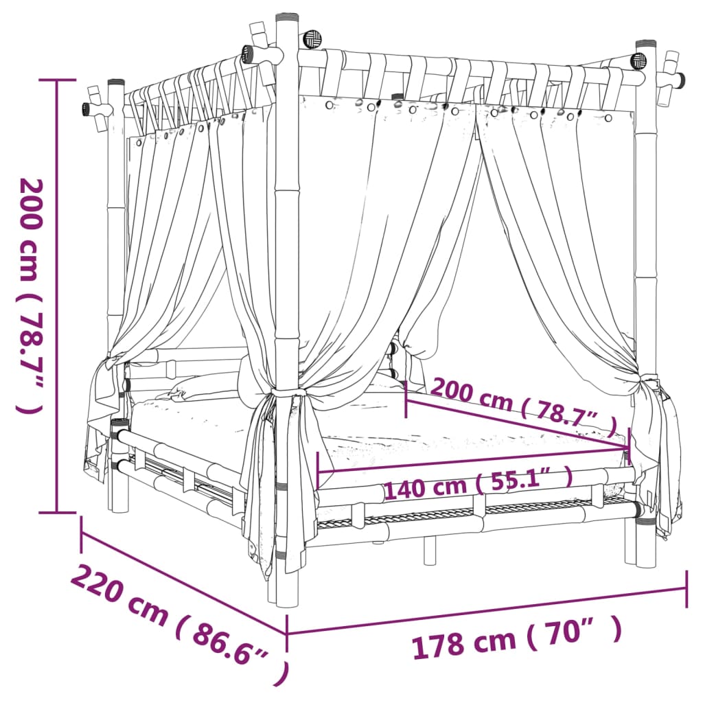 Hemelbed 140x200 cm bamboe