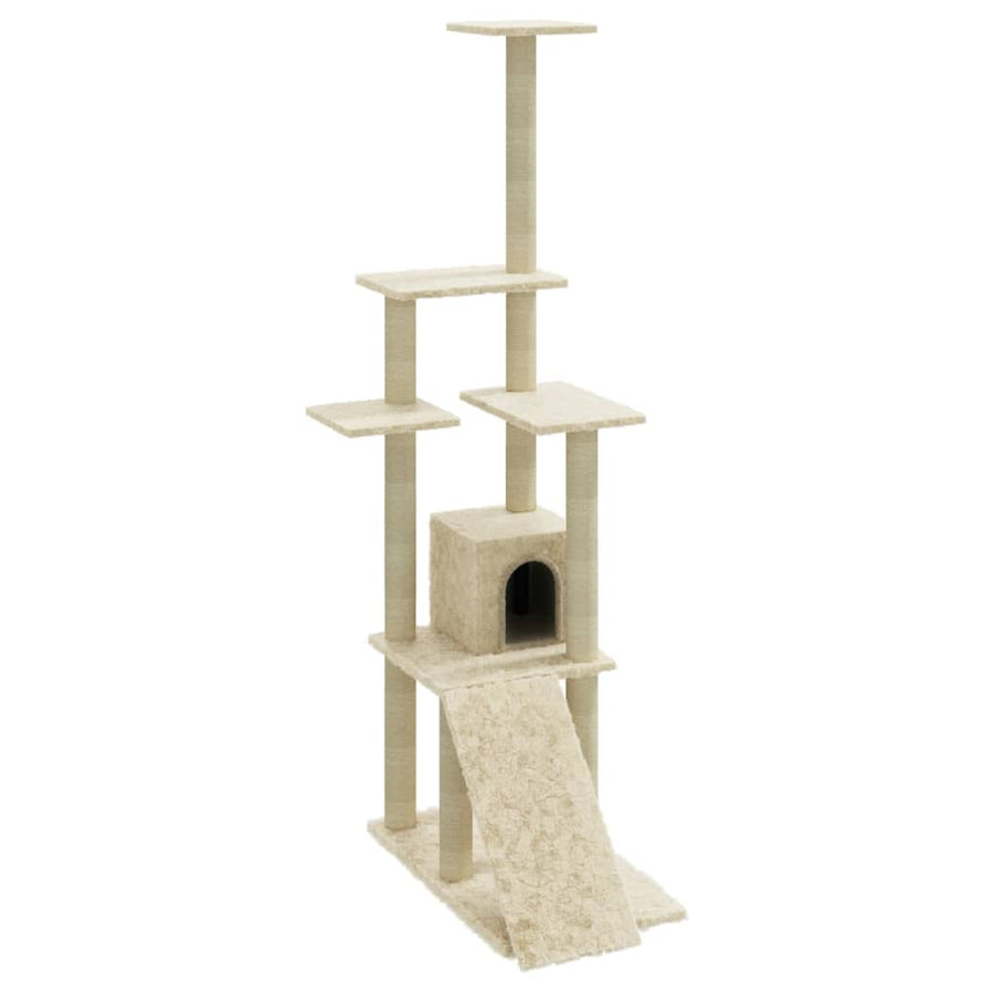 Kattenmeubel Met Sisal Krabpalen 155 Cm Kleurig Crème