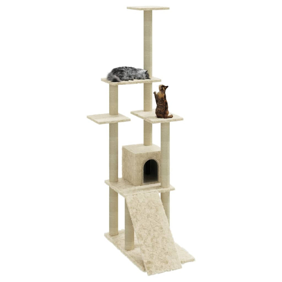 Kattenmeubel Met Sisal Krabpalen 155 Cm Kleurig Crème