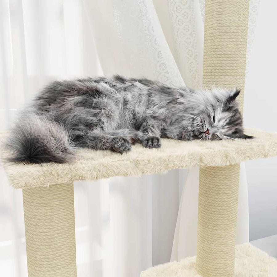 Kattenmeubel Met Sisal Krabpalen 155 Cm Kleurig Crème