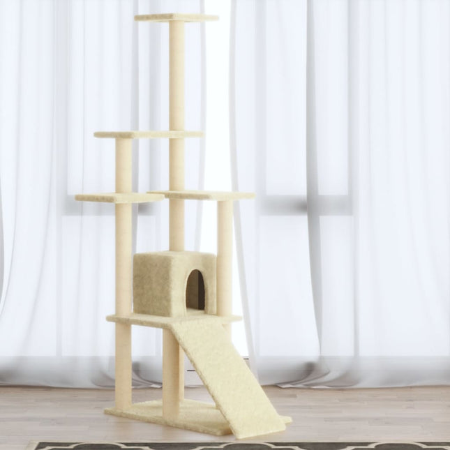 Kattenmeubel Met Sisal Krabpalen 155 Cm Kleurig Crème