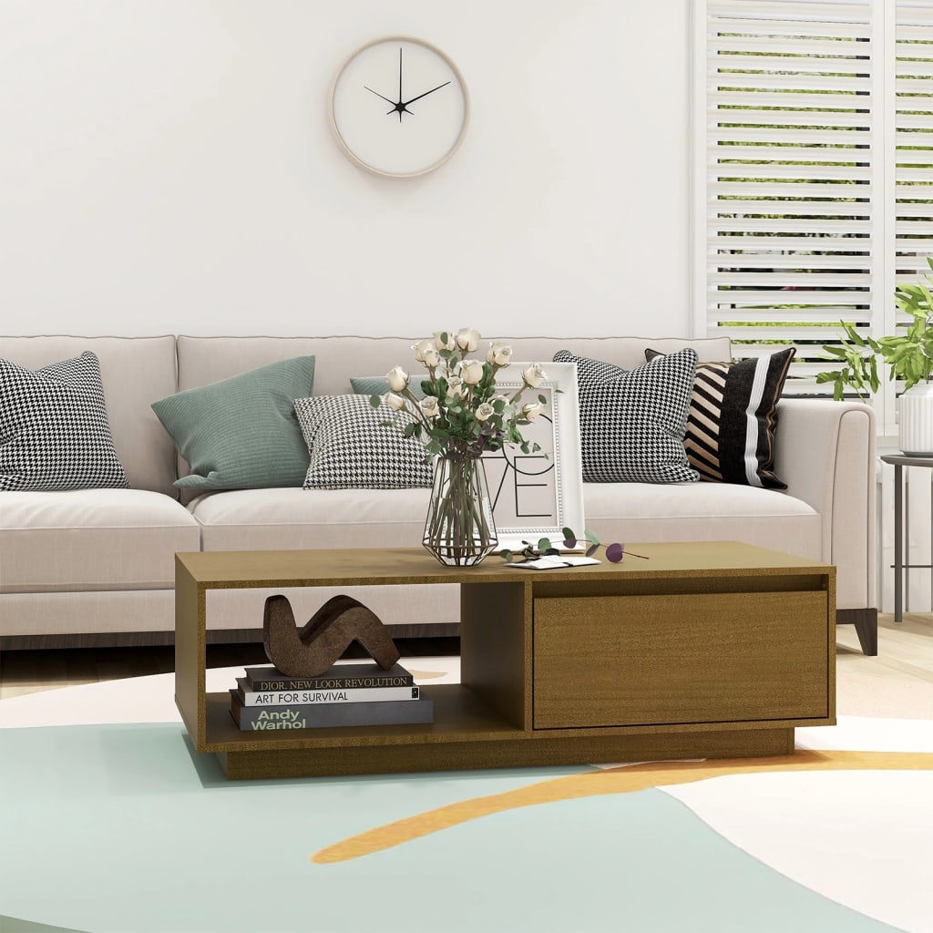 Salontafel 110X50X33,5 Cm Massief Grenenhout Honingbruin