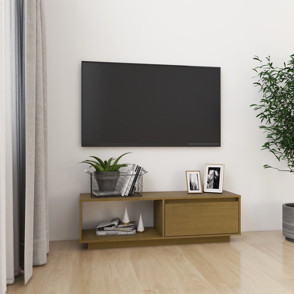 Tv-Meubel 0X30X33,5 Cm Massief Grenenhout Honingbruin