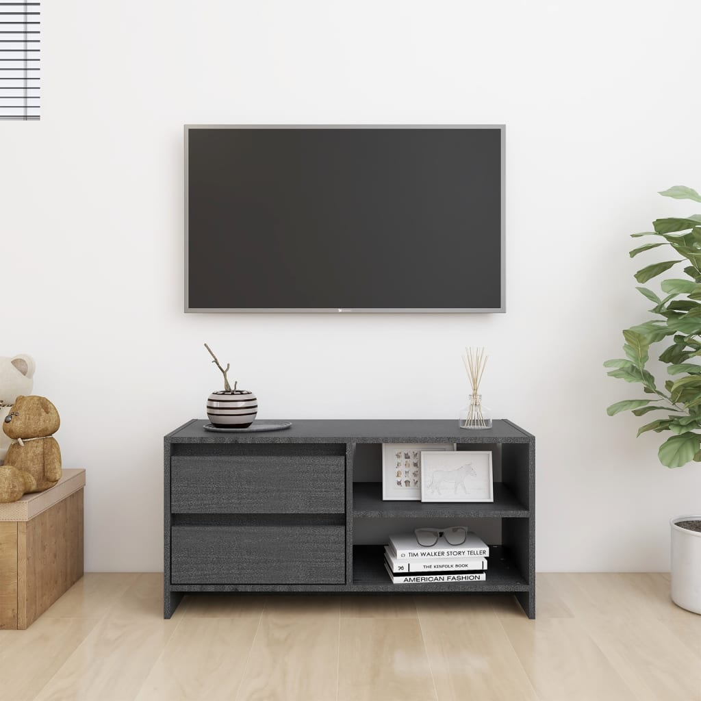 Tv-Meubel 80X3X39 Cm Massief Grenenhout Grijs