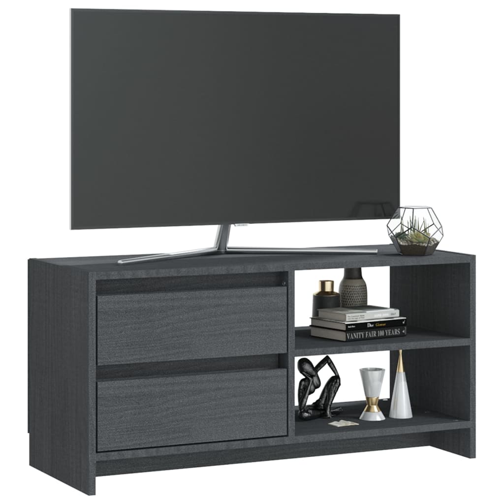 Tv-Meubel 80X3X39 Cm Massief Grenenhout Grijs