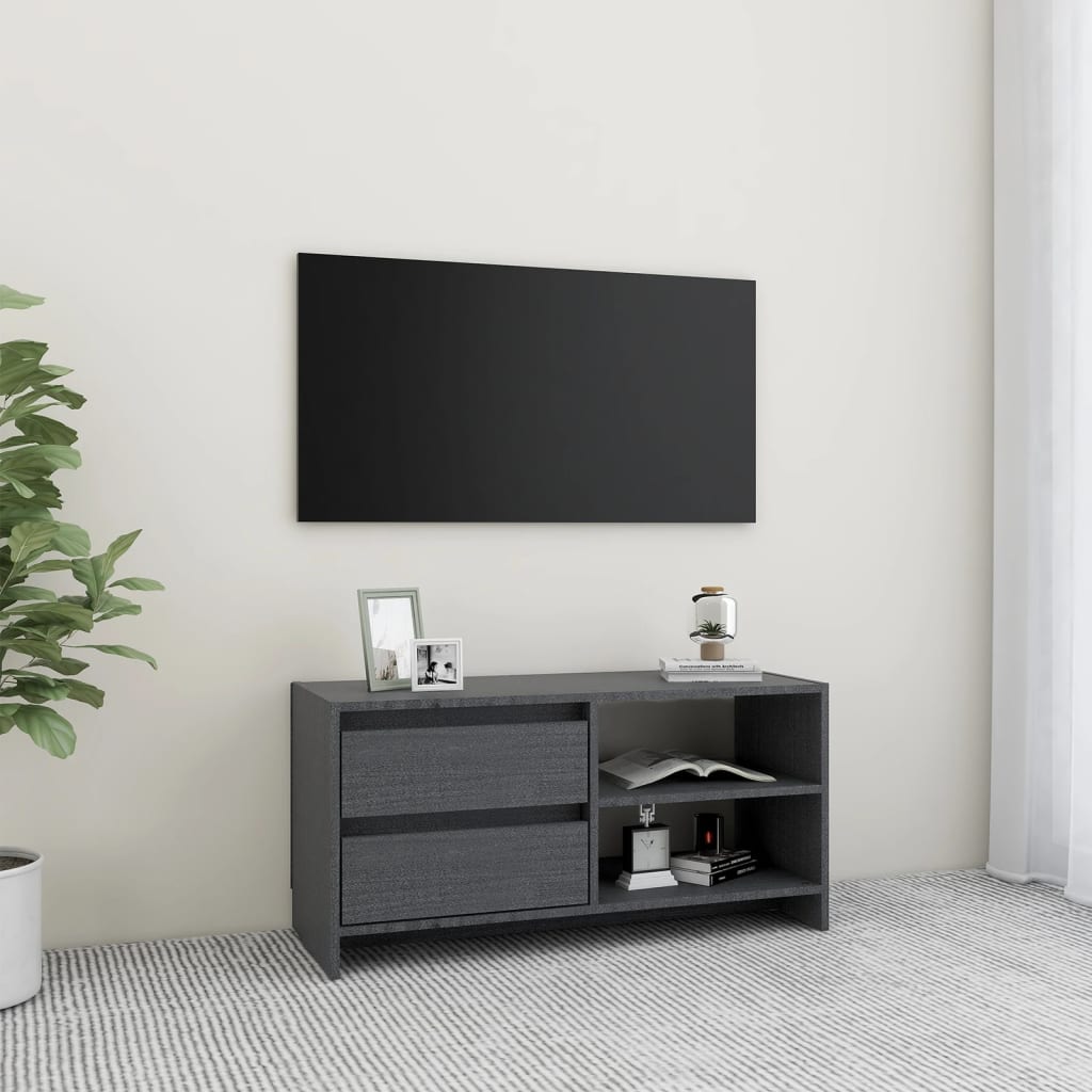 Tv-Meubel 80X3X39 Cm Massief Grenenhout Grijs