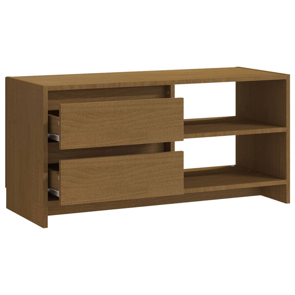 Tv-Meubel 80X3X39 Cm Massief Grenenhout Honingbruin