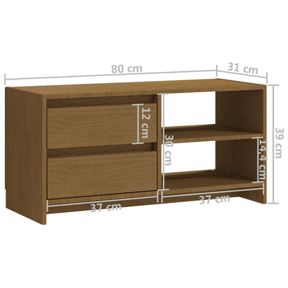 Tv-Meubel 80X3X39 Cm Massief Grenenhout Honingbruin