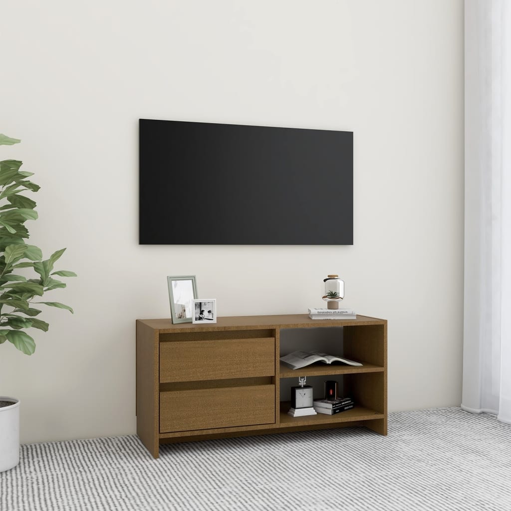 Tv-Meubel 80X3X39 Cm Massief Grenenhout Honingbruin
