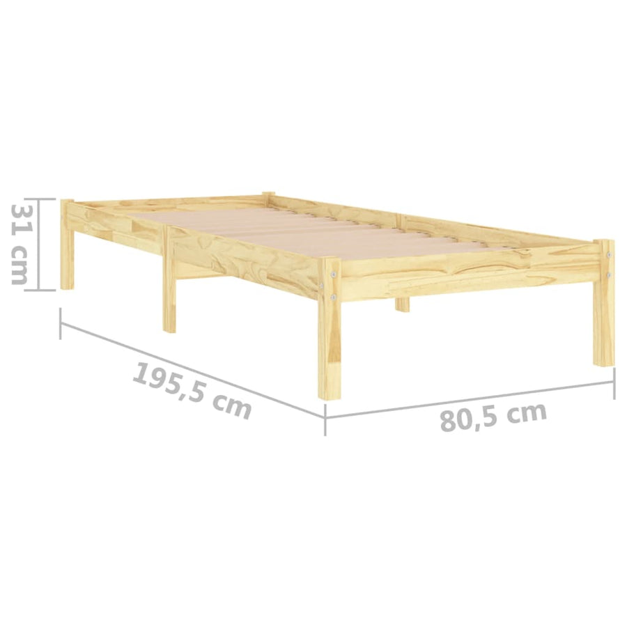 Bedframe Massief Hout Small Single 75 x 190 cm Naturel