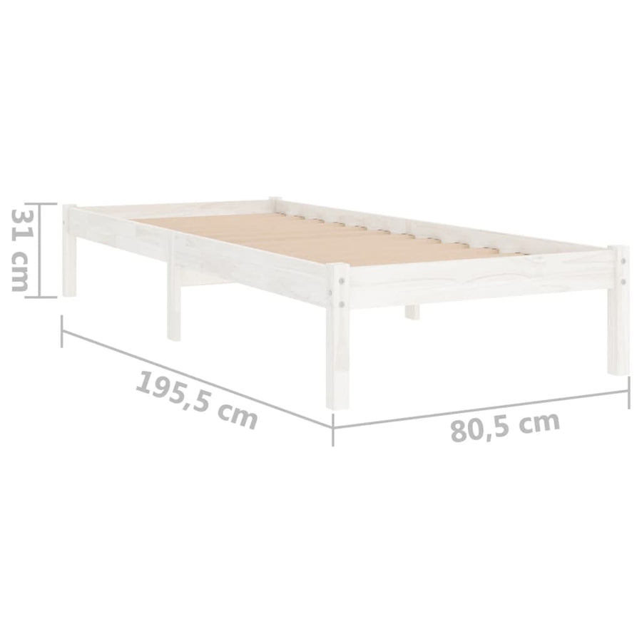 Bedframe Massief Hout 75 x 190 cm Wit