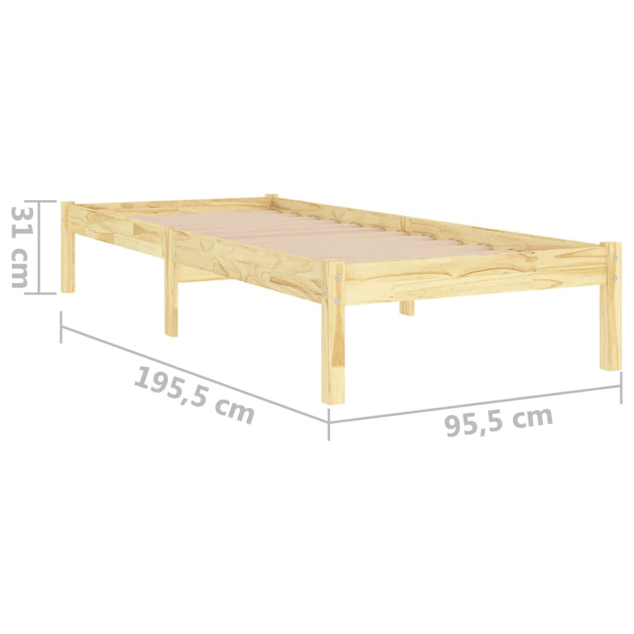 Bedframe Massief Hout 90 x 190 cm Naturel