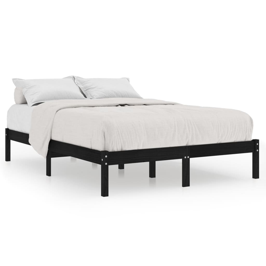 Bedframe Massief Hout 135 x 190 cm Zwart