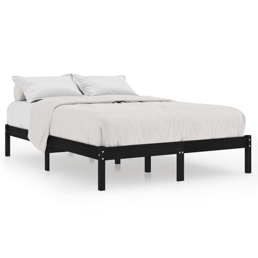 Bedframe Massief Hout 135 x 190 cm Zwart
