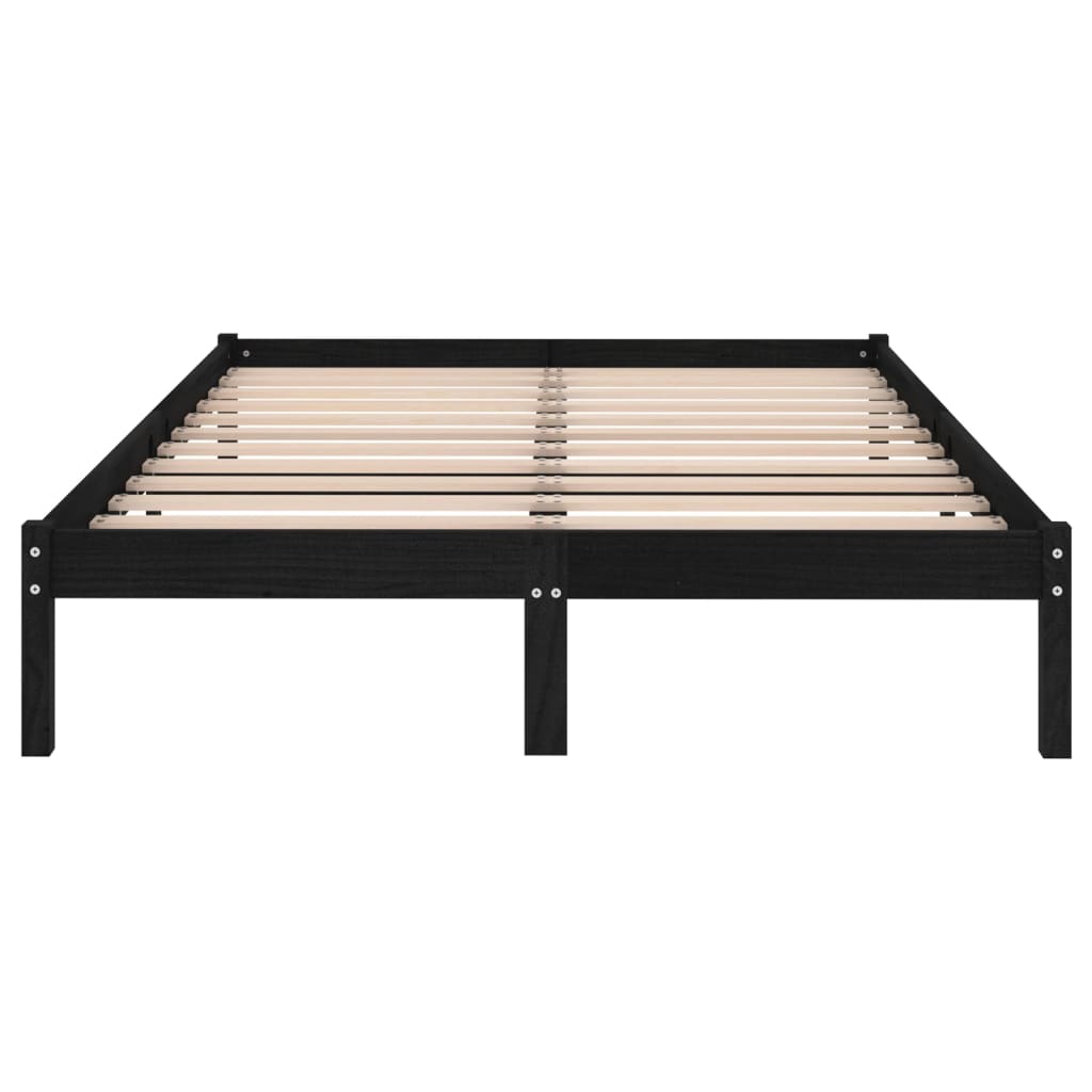 Bedframe Massief Hout 135 x 190 cm Zwart