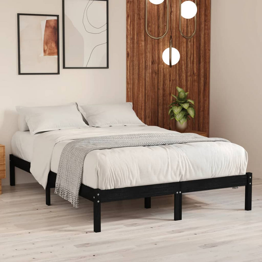 Bedframe Massief Hout 135 x 190 cm Zwart
