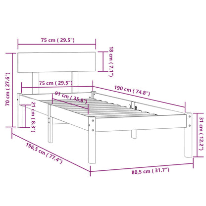 Bedframe Massief Grenenhout Uk Small Single 75 x 190 cm Wit