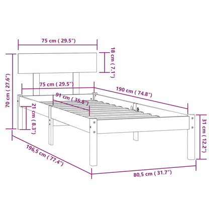 Bedframe Massief Grenenhout Uk Small Single 75 x 190 cm Zwart