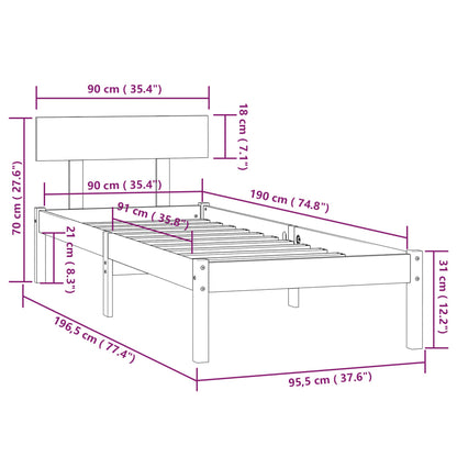 Bedframe Massief Grenenhout Uk Single 90 x 190 cm Wit