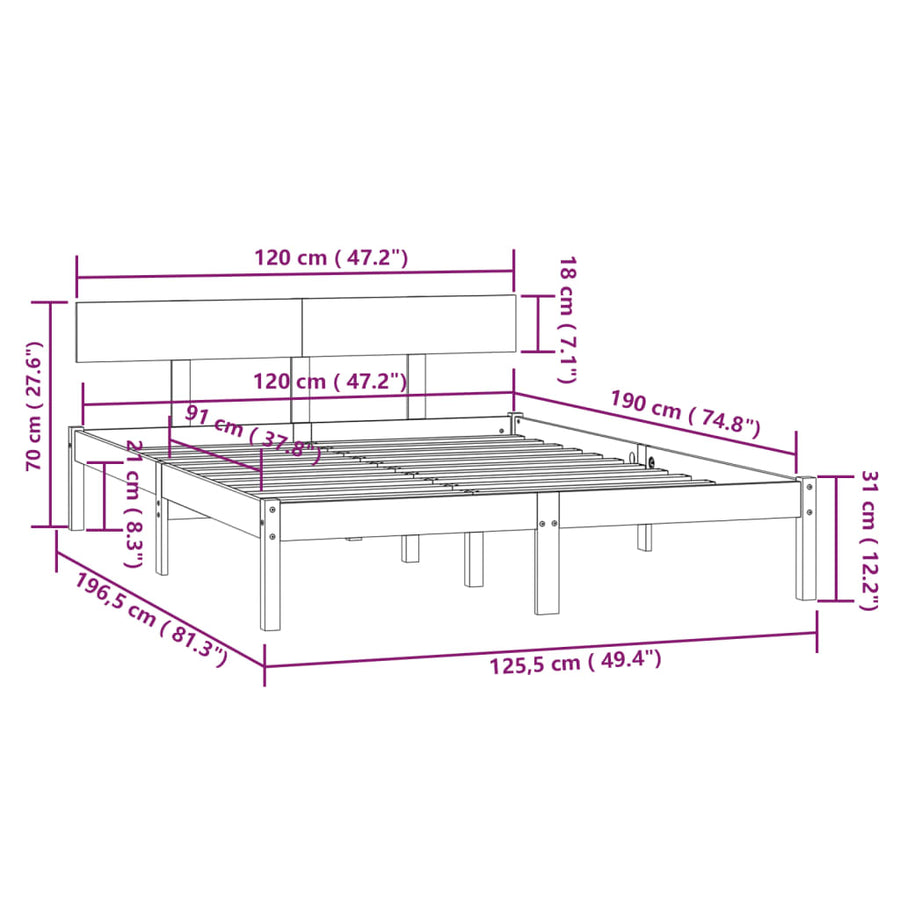 Bedframe Massief Grenenhout Uk Small Double 120 x 190 cm Zwart