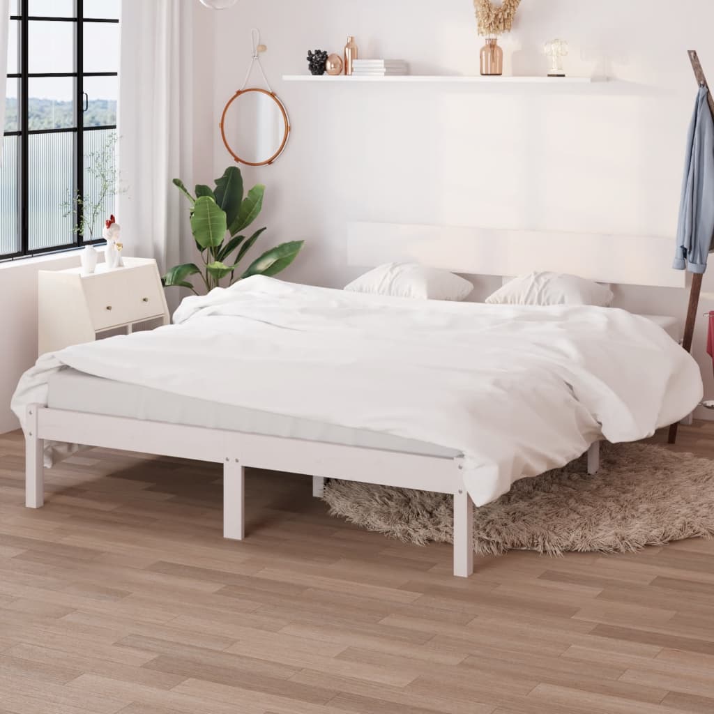 Bedframe Massief Grenenhout Uk Double 135 x 190 cm Wit