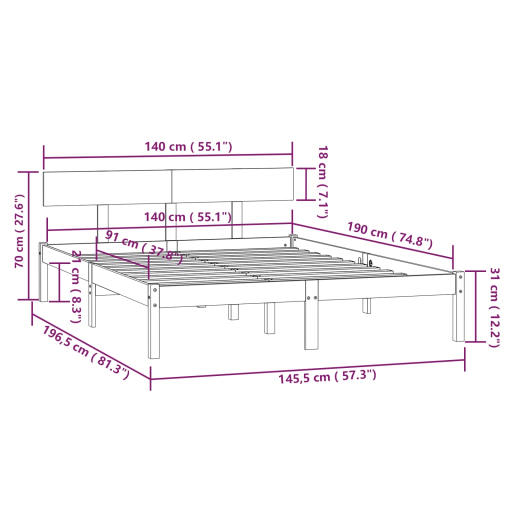 Bedframe Massief Grenenhout 140 x 190 cm Wit