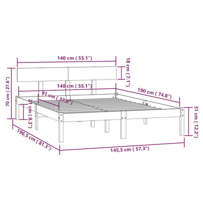 Bedframe Massief Grenenhout 140 x 190 cm Wit
