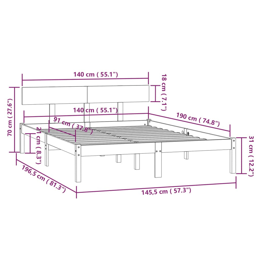 Bedframe Massief Grenenhout 140 x 190 cm Wit