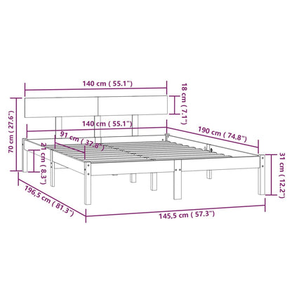 Bedframe Massief Grenenhout 140 x 190 cm Grijs